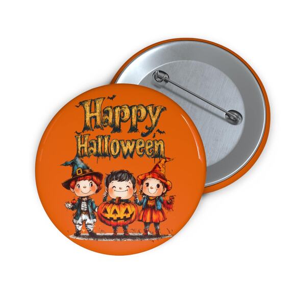 Happy Halloween Party Favor Pin | 2.25" Spooky Custom Trick or Treat Badges - Picture 1 of 2
